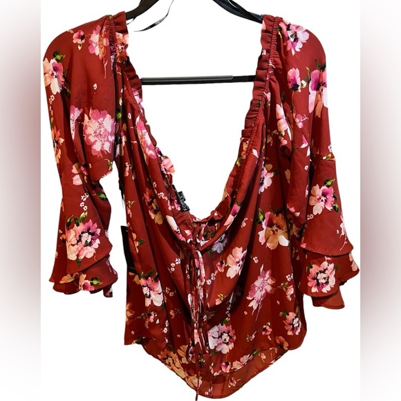 FOREVER 21+ Size 3X Floral Tie Off the Shoulder W/ Wide Sleeves GREAT CONDITION - Picture 2 of 5